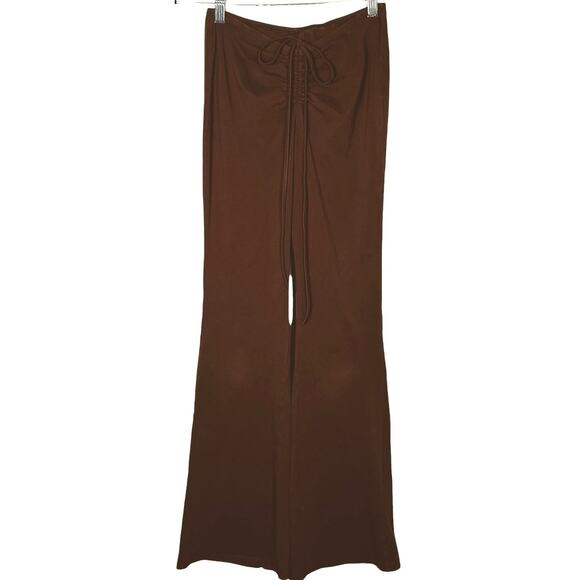 Y2K Mid-Rise Pants, Stretch Flare Bell Bottom Loungewear Basic Casual Brown Sz S - Picture 1 of 7